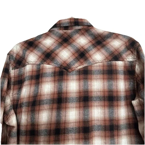 Wrangler‎ Retro Western Shirt Men's M – Brown Plaid, Pearl Snap Buttons, Cotton - Picture 3 of 14